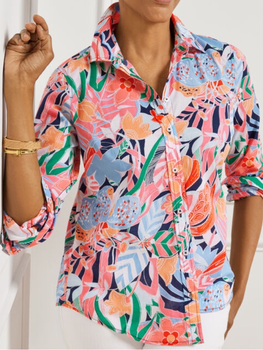 Talbots Multicolor Floral Button-Down Shirt - Pink, Blue, Green, Orange